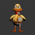 Yellow Cartoon Duck Character Standing With Orange Feet And Backpack Headlamp