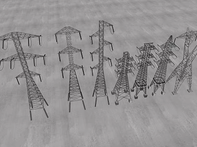 Industrial Equipment Transmission Towers Wireframe Models Arranged in Row Design 3d model