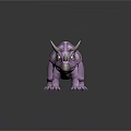 Cute Cartoon Style Purple Triceratops Character With Big Green Eyes And Stubby Legs