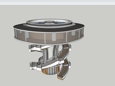 Modern Tower With Spiral Staircase Circular Top And Multi Level Glass Metal Structure 3d model