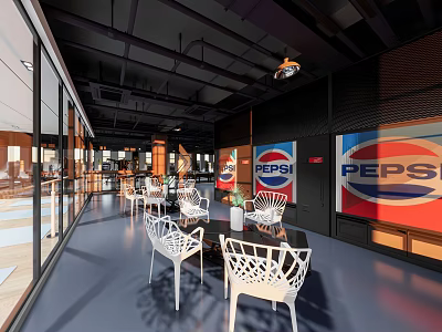 Modern Fitness Gym Interior With Spacious Layout Workout Equipment And Pepsi Branding 3d model