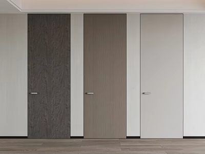 Modern Interior Doors In Three Colors With Metal Handles And Wood Flooring 3d model