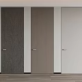 Modern Interior Doors In Three Colors With Metal Handles And Wood Flooring