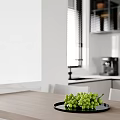 Modern Living Dining Room Interior With Sofa Floor Lamp TV Wall And Large Windows