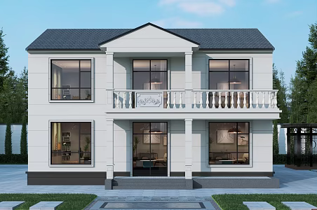 Jane European style two-story villa with balcony 3d model