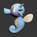 Light Blue Game Movie Character Horsea With Red Eyes Tentacles And Striped Belly
