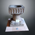 Ancient Stone Carved Pedestal With Intricate Columns And Information Plaque