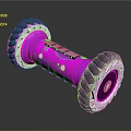 Vibrant Pink Toy Vehicle With Large White Treaded Wheels And Yellow Accents
