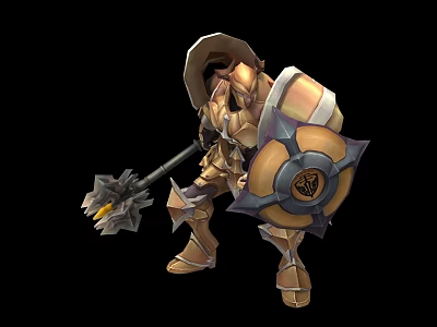 Game and Movie Warrior Character in Golden Armor with Hat Spear and Shield 3d model