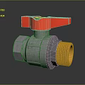 3D Rendered Ball Valve With Red Handle Silver Body And Yellow Threaded End