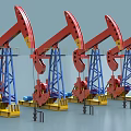 Industrial Equipment Red Oil Pumpjacks In Row For Efficient Oil Extraction