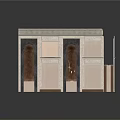 Classical Hallway Interior With Wooden Display Cabinets Decorative Walls Carved Ceiling And Dark Floor