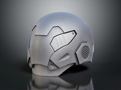 Silver Modern Helmet with Geometric Patterns and Ventilation Vents as Futuristic Headwear Accessory 3d model
