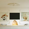 Elegant White TV Wall Design With Decorative Paintings Fireplace And Ornate Details