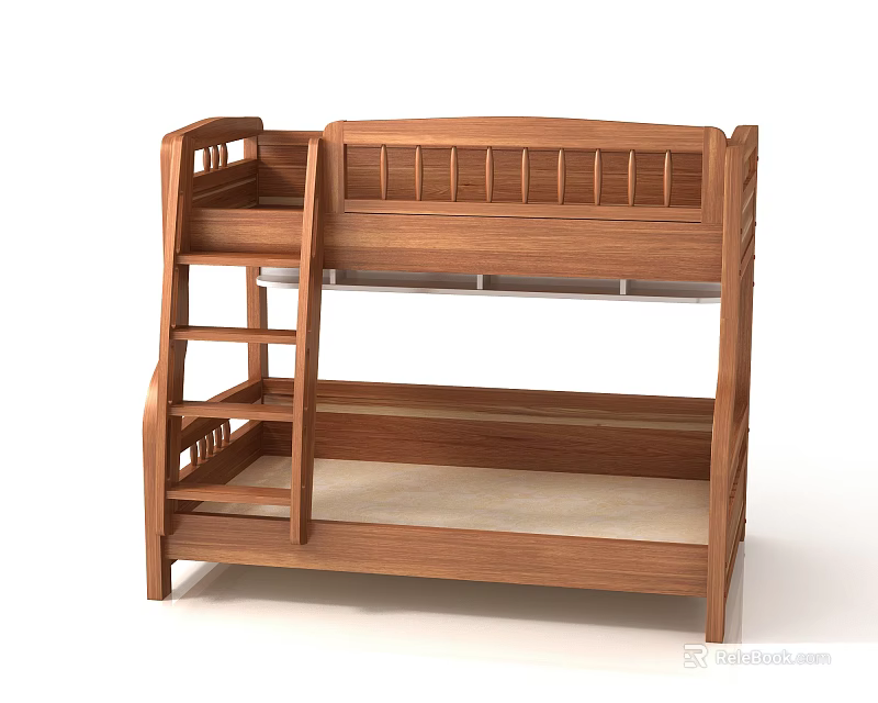 Wooden Bunk Bed Design With Ladder Guardrail And Upper Lower Frames 3d model