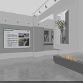 Modern Showroom Interior With Large Screen Display Shelves Artworks And Lighting