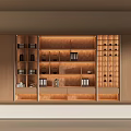 Modern Wooden Tea Cabinet With Multiple Shelves Displaying Tea Sets And Storage Compartments