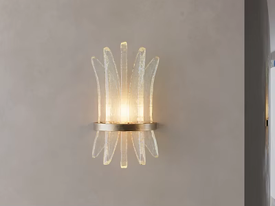 Modern Transparent Glass Strip Wall Sconce with Warm Lighting on Beige Wall 3d model