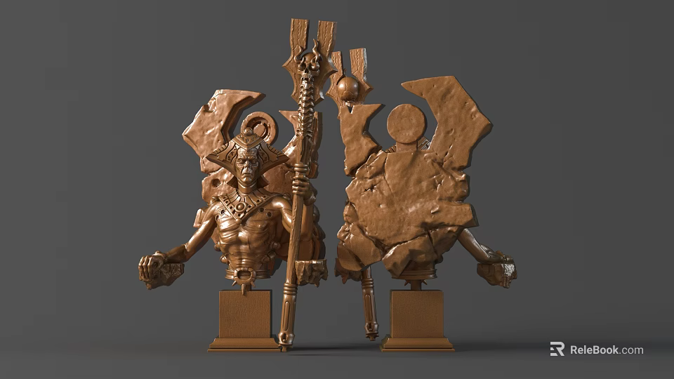 Ancient Golden Sculpture Carving With Intricate Decorative Details And Square Base 3d model 