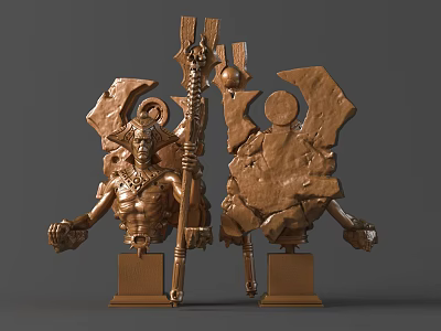 Ancient Golden Sculpture Carving With Intricate Decorative Details And Square Base 3d model