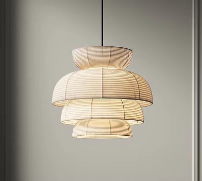 Modern Minimalist Layered Paper Chandelier With Soft Warm Light For Interior Design 3d model