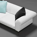Modern White Two Seater Sofa With Padded Backrest And Black Light Blue Pillows 3d model