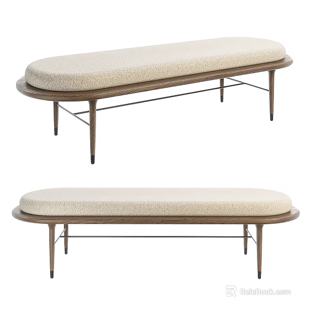Modern Beige Upholstered Bench With Metal Frame And Simple Design 3d model 