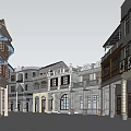 Traditional Commercial Street With Classical Architecture Arched Doors And Stone Pavement