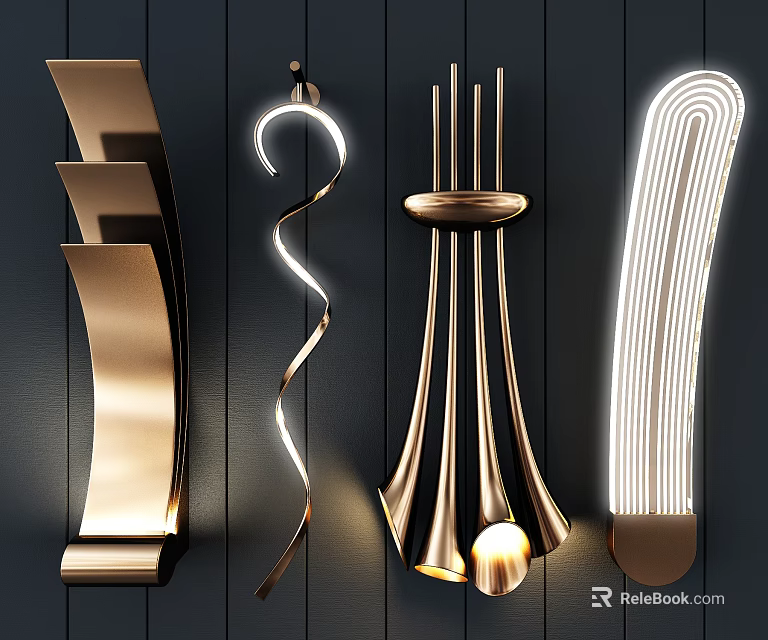 Modern Decorative Gold and White Inflatable Models with Various Curved Shapes and Lighting Effects 3d model 