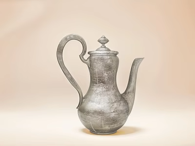 Elegant Silver Teapot With Curved Handle And Lid On Light Background 3d model
