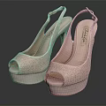 Stylish Women's Pink Glitter Open Toe Platform High Heel Ankle Strap Shoes