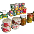 Assorted Canned And Bottled Food Collection With Tuna Vegetable Cans And Pickled Vegetable Jars