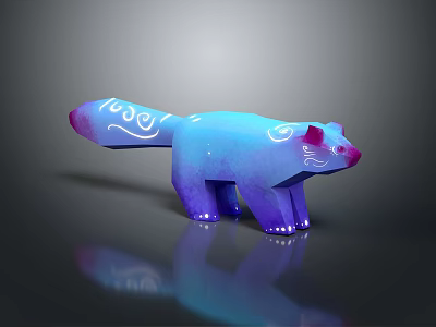 Colorful Blue Purple Animal Figurine With White Patterns Glossy Finish And Reflection Base 3d model
