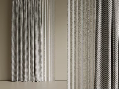 Textured Herringbone Curtains In Gray And White Tones For Modern Home Decor 3d model