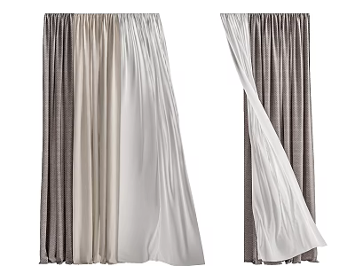 Elegant Soft Curtains With Gray Beige White Gradient Closed And Partially Open Home Decor 3d model