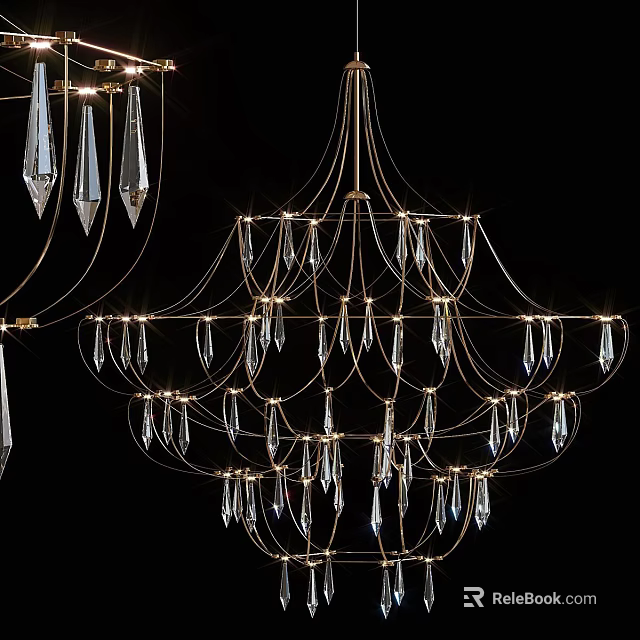 Luxurious Crystal Chandelier With Metal Frame And Hanging Pendants For Modern Spaces 3d model 