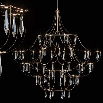 Luxurious Crystal Chandelier With Metal Frame And Hanging Pendants For Modern Spaces 3d model