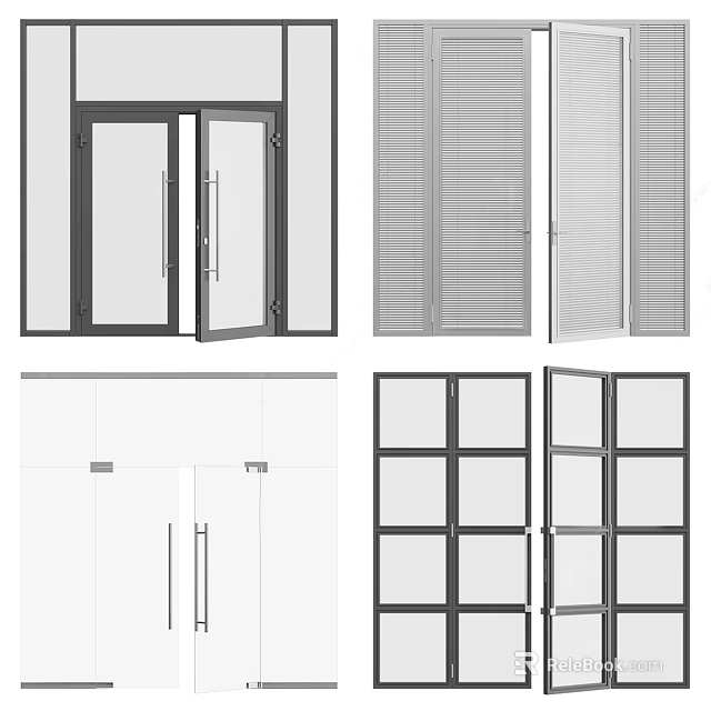 Modern Double Doors With Various Designs Including Glass Panels And Louvered Styles 3d model 