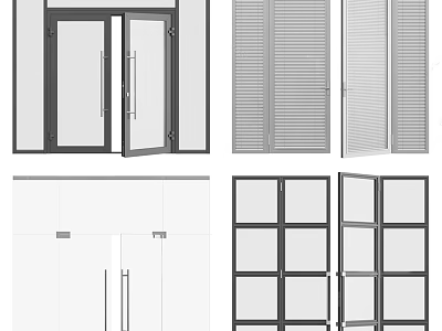 Modern Double Doors With Various Designs Including Glass Panels And Louvered Styles 3d model