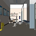 Modern Medical Examination Room With Examination Bed Monitor Cabinets And Wall Charts