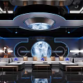 Luxury Modern KTV Lounge Interior With Blue Lighting Circular Decor And Sofa Area