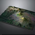 3D Topographic Model Featuring Colorful Terrain Surface And Detailed Mountain Texture