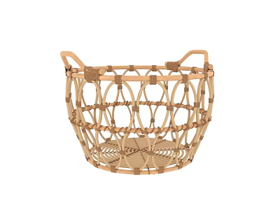Handwoven Wicker Storage Basket With Decorative Weave Design And Handles 3d model
