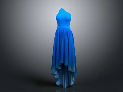 Blue High Waist Evening Dress With Asymmetrical Hem And Flowy Fabric 3d model