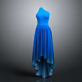 Blue High Waist Evening Dress With Asymmetrical Hem And Flowy Fabric