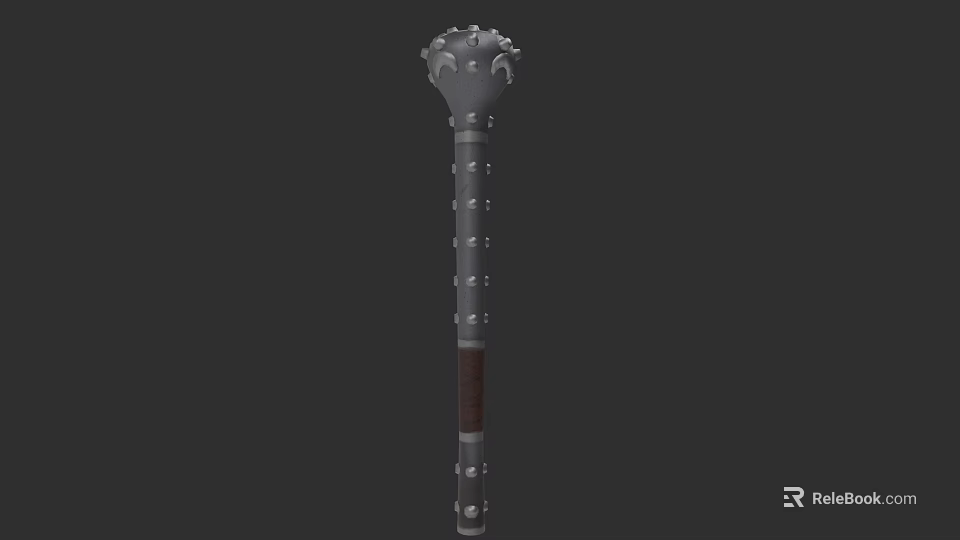 Ornate Spiked Weapon with Metal Handle Riveted Details and Wooden Grip 3d model 