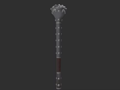 Ornate Spiked Weapon with Metal Handle Riveted Details and Wooden Grip 3d model
