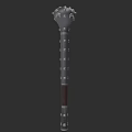 Ornate Spiked Weapon with Metal Handle Riveted Details and Wooden Grip