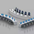 Modern Monitoring Room Interior With Curved Console Desks And Multiple Monitors