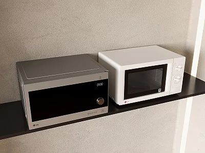 Two Sleek Microwaves Placed On Black Shelf As Modern Kitchen Appliances 3d model